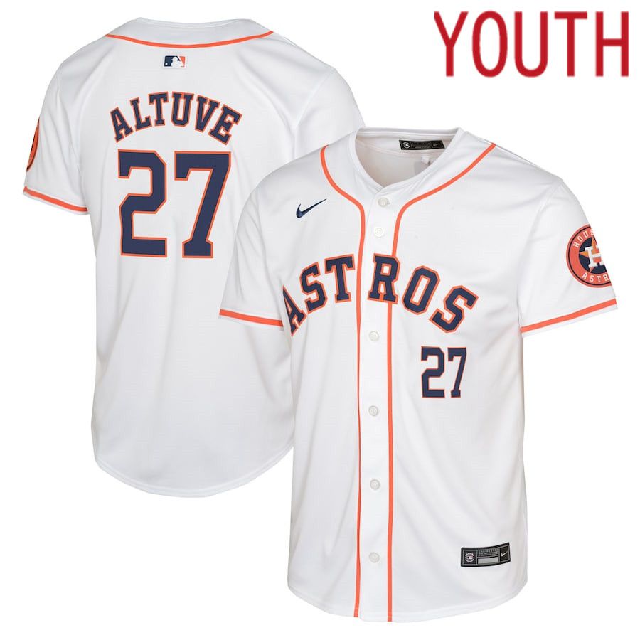 Youth Houston Astros 27 Jose Altuve Nike White Home Limited Player MLB Jersey